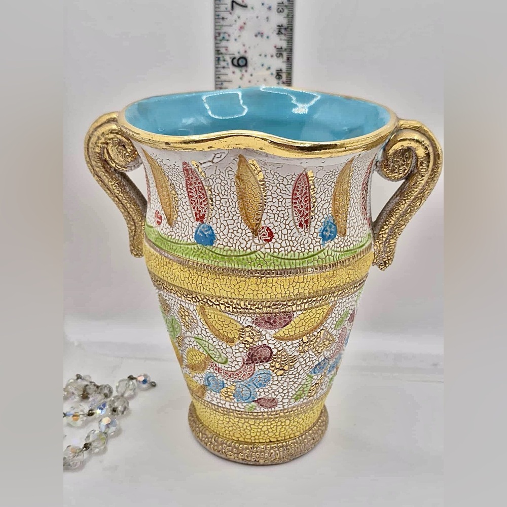 Vintage MCM Italian Pottery Tuscan Lava Pebble Glaze Vase Fratelli Fanciullacci